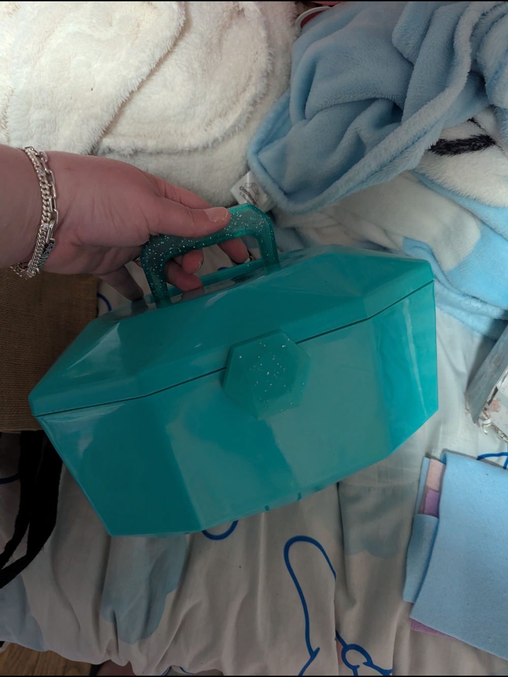 Teal Gem-Shaped Makeup Cases Craft Storage Boxes